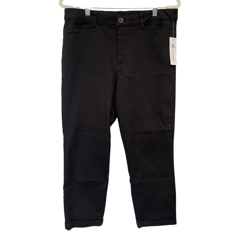Kut from the Kloth Debby Straight Leg Cuffed Jean Womens 10 Flat Front Black NEW